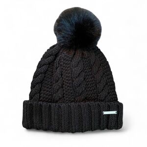 Michael Kors Black Fleece Lined Knit Pom Beanie